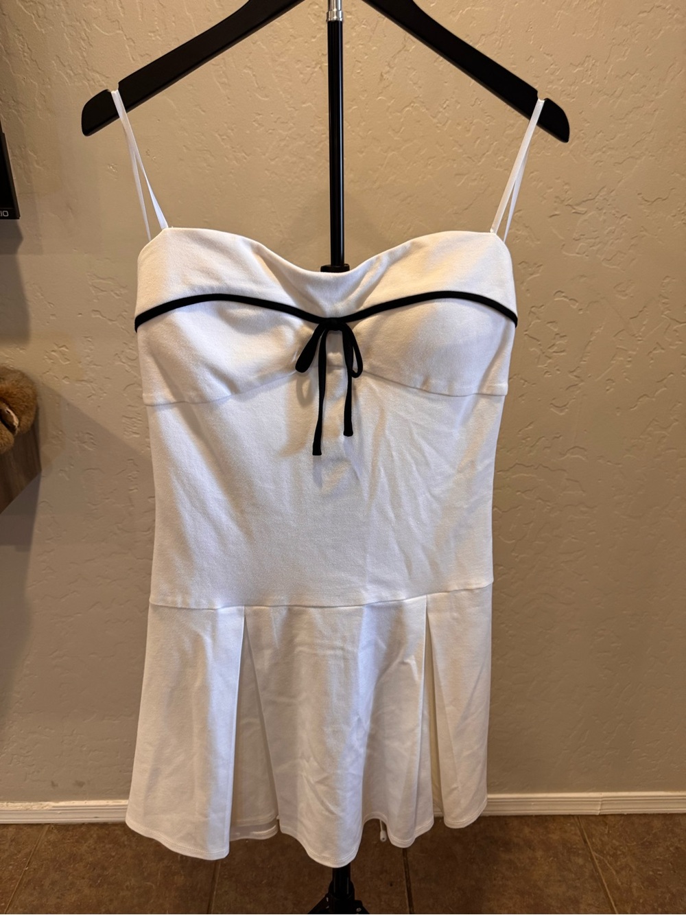 White Strapless Dress with Black Trim